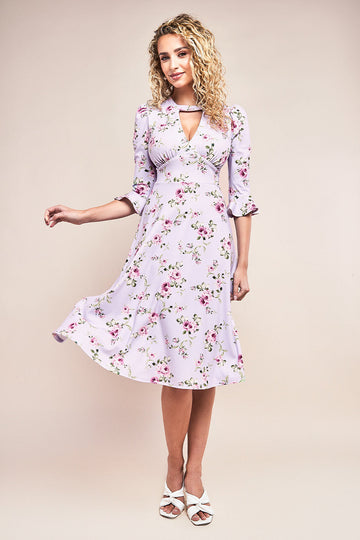 Floral Printed Flared Sleeve Midi Dress Goddiva
